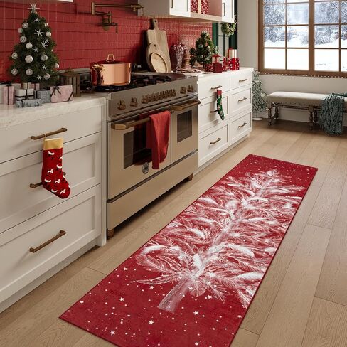 Lahome Christmas Runner Rug 2x6 Non-Slip Hallway Runner Rug Indoor, Washable Christmas Rugs Stain Resistant Red Kitchen Rug Runner, Christmas Tree Print Holiday Decor Untra-Thin Runner for Bedroom in Saudi Arabia