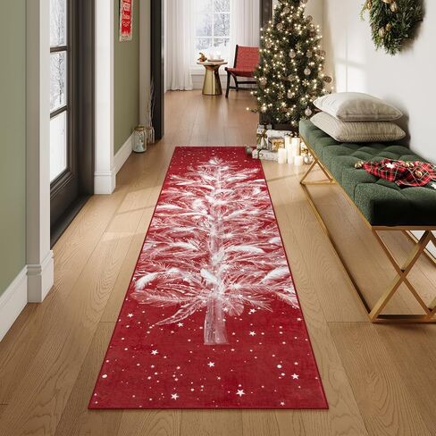 Lahome Christmas Runner Rug 2x6 Non-Slip Hallway Runner Rug Indoor, Washable Christmas Rugs Stain Resistant Red Kitchen Rug Runner, Christmas Tree Print Holiday Decor Untra-Thin Runner for Bedroom in Saudi Arabia