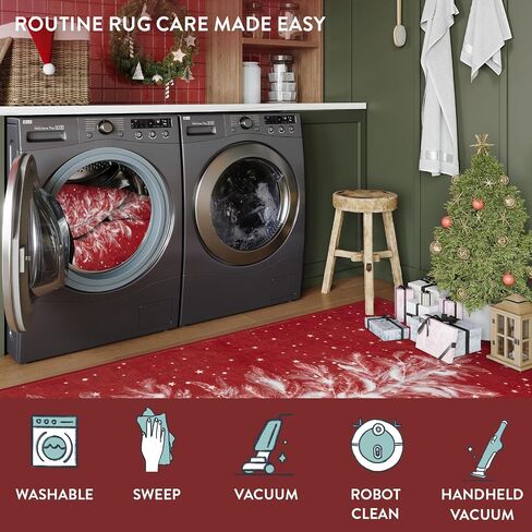 Lahome Christmas Runner Rug 2x6 Non-Slip Hallway Runner Rug Indoor, Washable Christmas Rugs Stain Resistant Red Kitchen Rug Runner, Christmas Tree Print Holiday Decor Untra-Thin Runner for Bedroom in Saudi Arabia