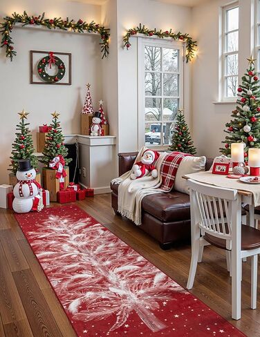 Lahome Christmas Runner Rug 2x6 Non-Slip Hallway Runner Rug Indoor, Washable Christmas Rugs Stain Resistant Red Kitchen Rug Runner, Christmas Tree Print Holiday Decor Untra-Thin Runner for Bedroom in Saudi Arabia