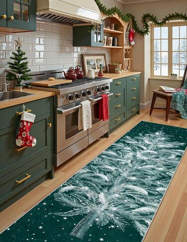 Lahome Christmas Runner Rug 2x6 Non-Slip Hallway Runner Rug Indoor, Washable Christmas Rugs Stain Resistant Red Kitchen Rug Runner, Christmas Tree Print Holiday Decor Untra-Thin Runner for Bedroom in Saudi Arabia