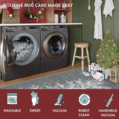 Lahome Christmas Runner Rug 2x6 Non-Slip Hallway Runner Rug Indoor, Washable Christmas Rugs Stain Resistant Red Kitchen Rug Runner, Christmas Tree Print Holiday Decor Untra-Thin Runner for Bedroom in Kuwait