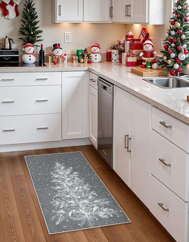 Lahome Christmas Runner Rug 2x6 Non-Slip Hallway Runner Rug Indoor, Washable Christmas Rugs Stain Resistant Red Kitchen Rug Runner, Christmas Tree Print Holiday Decor Untra-Thin Runner for Bedroom in Kuwait