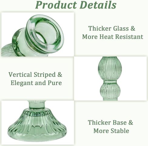 6" H Candlestick Holders, Green Glass Candle Holder Set of 3, Taper Candle Holders - Crystal Candle Stick Holder for Home Decor Wedding Party & Birthday, Christmas Table Decorations in Saudi Arabia