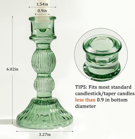6" H Candlestick Holders, Green Glass Candle Holder Set of 3, Taper Candle Holders - Crystal Candle Stick Holder for Home Decor Wedding Party & Birthday, Christmas Table Decorations in Saudi Arabia
