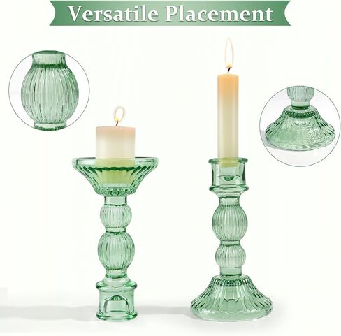 6" H Candlestick Holders, Green Glass Candle Holder Set of 3, Taper Candle Holders - Crystal Candle Stick Holder for Home Decor Wedding Party & Birthday, Christmas Table Decorations in Saudi Arabia