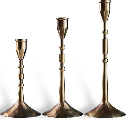 Taper Vintage Candle Holders, Set of 3 Candle Sticks Holder Decor, Candlestick Holders for Wedding, Dining, Party (Bronze) in Saudi Arabia