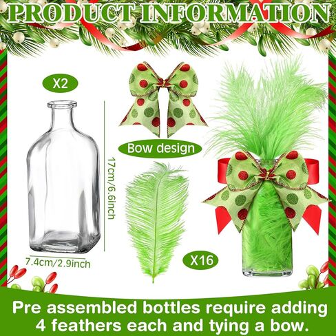 مجموعة من 2 قطع مركزية لطاولة عيد الميلاد برطمانات زجاجية مع فراء صناعي من الفرو الأخضر لتزيين طاولة عيد الميلاد، صينية متدرجة، برطمانات تزيين مع فيونكة لتزيين القطعة المركزية للعطلات في المنزل in Kuwait