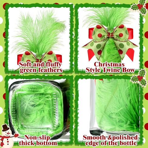 مجموعة من 2 قطع مركزية لطاولة عيد الميلاد برطمانات زجاجية مع فراء صناعي من الفرو الأخضر لتزيين طاولة عيد الميلاد، صينية متدرجة، برطمانات تزيين مع فيونكة لتزيين القطعة المركزية للعطلات في المنزل in Kuwait
