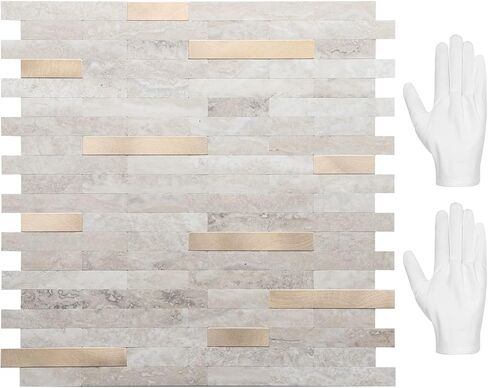 STICKGOO Peel and Stick Backsplash, PVC Wall Tiles Stick on Backsplash for Kitchen(10 Sheets, Beige with Metal Gold) in Kuwait