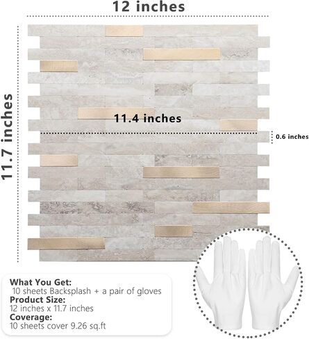 STICKGOO Peel and Stick Backsplash, PVC Wall Tiles Stick on Backsplash for Kitchen(10 Sheets, Beige with Metal Gold) in Kuwait