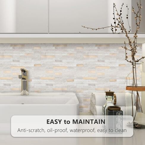 STICKGOO Peel and Stick Backsplash, PVC Wall Tiles Stick on Backsplash for Kitchen(10 Sheets, Beige with Metal Gold) in Kuwait