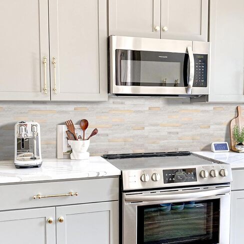 STICKGOO Peel and Stick Backsplash, PVC Wall Tiles Stick on Backsplash for Kitchen(10 Sheets, Beige with Metal Gold) in Kuwait