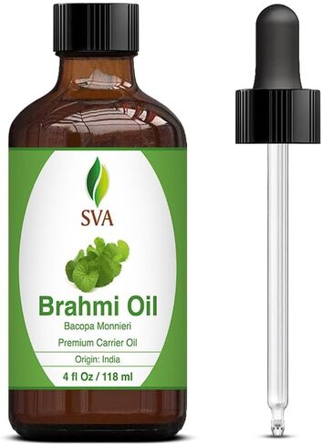 SVA Organics Brahmi Oil 4 Ounce Pure Bacopa Monnieri Cold Pressed Premium Therapeutic Grade Carrier Oil for Long and Strong Hair, Skin Care and Massage in Kuwait