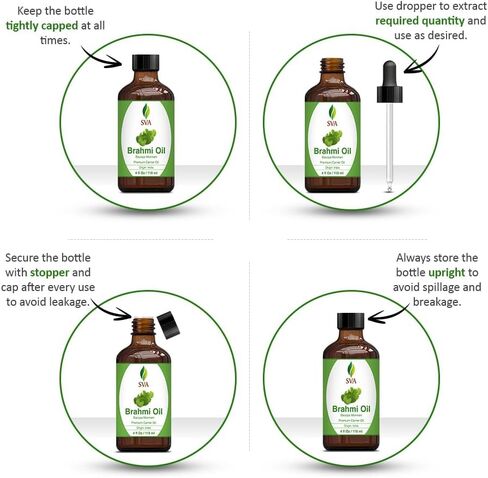 SVA Organics Brahmi Oil 4 Ounce Pure Bacopa Monnieri Cold Pressed Premium Therapeutic Grade Carrier Oil for Long and Strong Hair, Skin Care and Massage in Kuwait