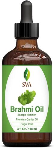 SVA Organics Brahmi Oil 4 Ounce Pure Bacopa Monnieri Cold Pressed Premium Therapeutic Grade Carrier Oil for Long and Strong Hair, Skin Care and Massage in Kuwait