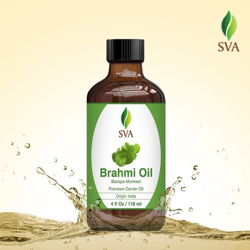 SVA Organics Brahmi Oil 4 Ounce Pure Bacopa Monnieri Cold Pressed Premium Therapeutic Grade Carrier Oil for Long and Strong Hair, Skin Care and Massage in Kuwait