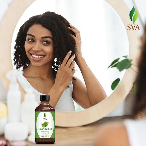 SVA Organics Brahmi Oil 4 Ounce Pure Bacopa Monnieri Cold Pressed Premium Therapeutic Grade Carrier Oil for Long and Strong Hair, Skin Care and Massage in Kuwait