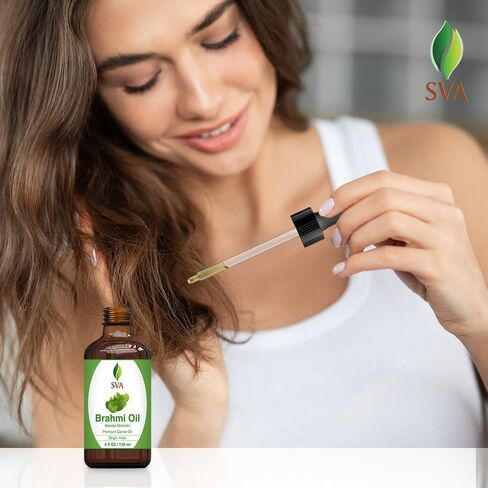 SVA Organics Brahmi Oil 4 Ounce Pure Bacopa Monnieri Cold Pressed Premium Therapeutic Grade Carrier Oil for Long and Strong Hair, Skin Care and Massage in Kuwait