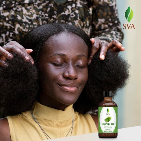 SVA Organics Brahmi Oil 4 Ounce Pure Bacopa Monnieri Cold Pressed Premium Therapeutic Grade Carrier Oil for Long and Strong Hair, Skin Care and Massage in Kuwait