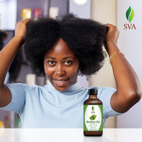 SVA Organics Brahmi Oil 4 Ounce Pure Bacopa Monnieri Cold Pressed Premium Therapeutic Grade Carrier Oil for Long and Strong Hair, Skin Care and Massage in Kuwait