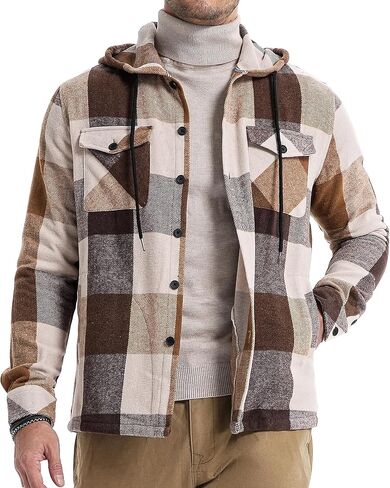 JMIERR Mens Cotton Flannel Shirts Casual Button Down Hoodie Plaid Shirt Long Sleeve Lightweight Jackets with Pockets in Saudi Arabia