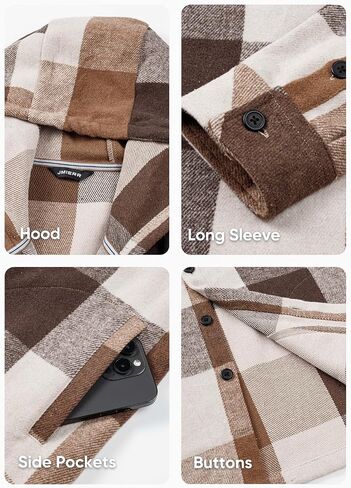 JMIERR Mens Cotton Flannel Shirts Casual Button Down Hoodie Plaid Shirt Long Sleeve Lightweight Jackets with Pockets in Saudi Arabia