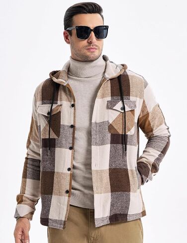 JMIERR Mens Cotton Flannel Shirts Casual Button Down Hoodie Plaid Shirt Long Sleeve Lightweight Jackets with Pockets in Saudi Arabia