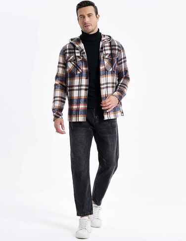 JMIERR Mens Cotton Flannel Shirts Casual Button Down Hoodie Plaid Shirt Long Sleeve Lightweight Jackets with Pockets in Saudi Arabia