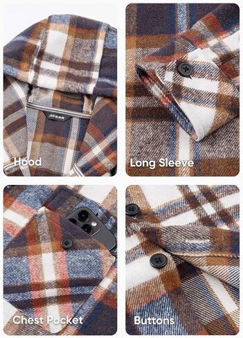 JMIERR Mens Cotton Flannel Shirts Casual Button Down Hoodie Plaid Shirt Long Sleeve Lightweight Jackets with Pockets in Saudi Arabia