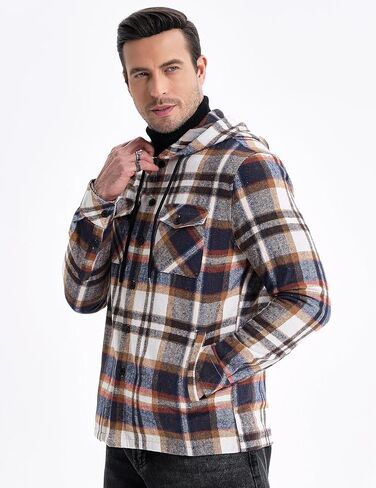 JMIERR Mens Cotton Flannel Shirts Casual Button Down Hoodie Plaid Shirt Long Sleeve Lightweight Jackets with Pockets in Saudi Arabia