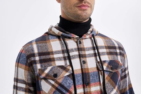 JMIERR Mens Cotton Flannel Shirts Casual Button Down Hoodie Plaid Shirt Long Sleeve Lightweight Jackets with Pockets in Saudi Arabia