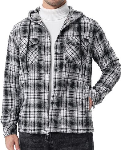 JMIERR Mens Cotton Flannel Shirts Casual Button Down Hoodie Plaid Shirt Long Sleeve Lightweight Jackets with Pockets in Saudi Arabia
