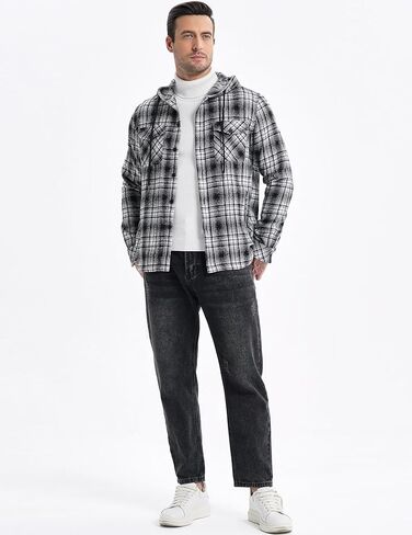 JMIERR Mens Cotton Flannel Shirts Casual Button Down Hoodie Plaid Shirt Long Sleeve Lightweight Jackets with Pockets in Saudi Arabia