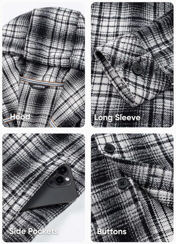 JMIERR Mens Cotton Flannel Shirts Casual Button Down Hoodie Plaid Shirt Long Sleeve Lightweight Jackets with Pockets in Saudi Arabia