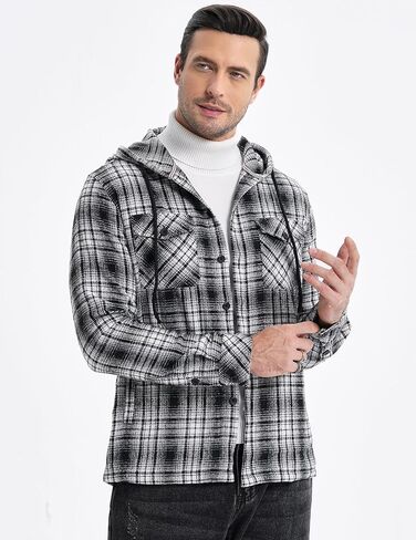 JMIERR Mens Cotton Flannel Shirts Casual Button Down Hoodie Plaid Shirt Long Sleeve Lightweight Jackets with Pockets in Saudi Arabia