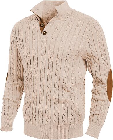 JMIERR Men's Cable Knit Pullover Sweater Casual Long Sleeve Stand Collar Button Knitted Sweaters in Saudi Arabia