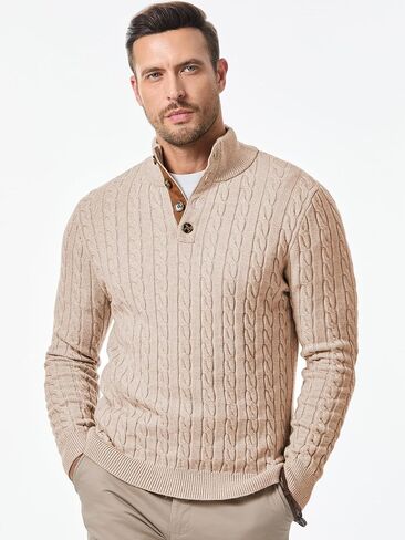 JMIERR Men's Cable Knit Pullover Sweater Casual Long Sleeve Stand Collar Button Knitted Sweaters in Saudi Arabia