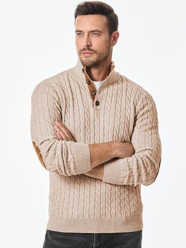 JMIERR Men's Cable Knit Pullover Sweater Casual Long Sleeve Stand Collar Button Knitted Sweaters in Saudi Arabia