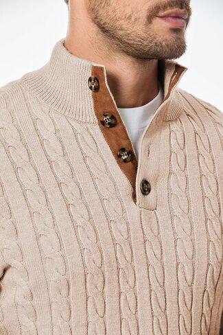 JMIERR Men's Cable Knit Pullover Sweater Casual Long Sleeve Stand Collar Button Knitted Sweaters in Saudi Arabia