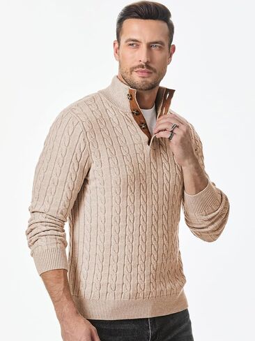 JMIERR Men's Cable Knit Pullover Sweater Casual Long Sleeve Stand Collar Button Knitted Sweaters in Saudi Arabia