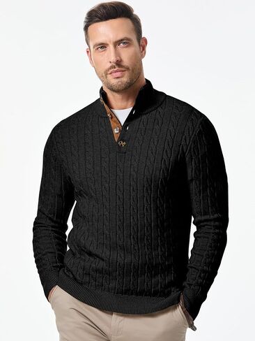 JMIERR Men's Cable Knit Pullover Sweater Casual Long Sleeve Stand Collar Button Knitted Sweaters in Kuwait