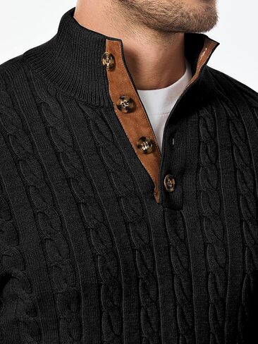 JMIERR Men's Cable Knit Pullover Sweater Casual Long Sleeve Stand Collar Button Knitted Sweaters in Kuwait