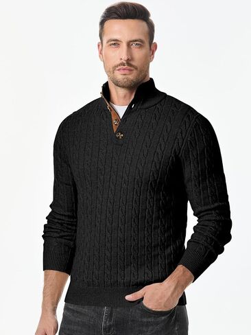 JMIERR Men's Cable Knit Pullover Sweater Casual Long Sleeve Stand Collar Button Knitted Sweaters in Kuwait