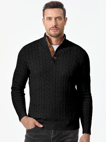 JMIERR Men's Cable Knit Pullover Sweater Casual Long Sleeve Stand Collar Button Knitted Sweaters in Kuwait