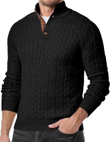 JMIERR Men's Cable Knit Pullover Sweater Casual Long Sleeve Stand Collar Button Knitted Sweaters in Kuwait