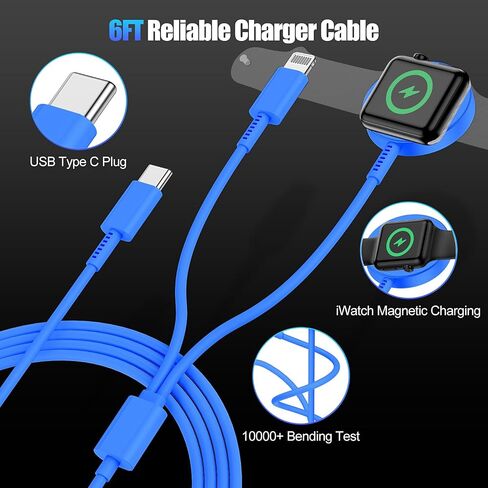 لشاحن ساعة Apple 2 في 1 USB C [معتمد من Apple MFi] كابل شحن سريع مغناطيسي iWatch بطول 6 أقدام ونوع C كتلة توصيل حائط لسلسلة iPhone Apple Watch Series 8/7/6/SE/5/4/3/2/1/ ايفون 14/13/12/11 in Saudi Arabia