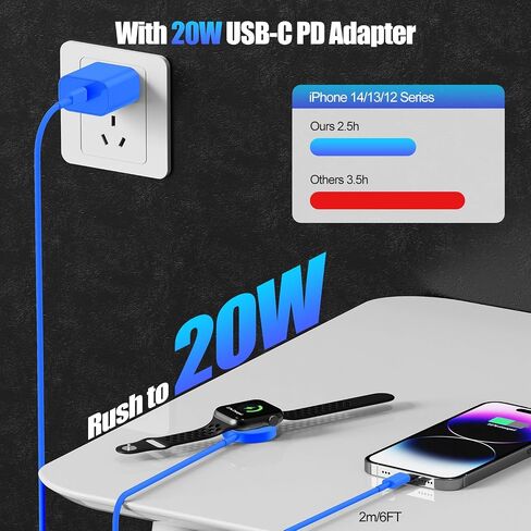 لشاحن ساعة Apple 2 في 1 USB C [معتمد من Apple MFi] كابل شحن سريع مغناطيسي iWatch بطول 6 أقدام ونوع C كتلة توصيل حائط لسلسلة iPhone Apple Watch Series 8/7/6/SE/5/4/3/2/1/ ايفون 14/13/12/11 in Saudi Arabia