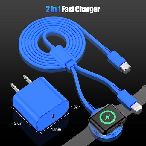 لشاحن ساعة Apple 2 في 1 USB C [معتمد من Apple MFi] كابل شحن سريع مغناطيسي iWatch بطول 6 أقدام ونوع C كتلة توصيل حائط لسلسلة iPhone Apple Watch Series 8/7/6/SE/5/4/3/2/1/ ايفون 14/13/12/11 in Saudi Arabia