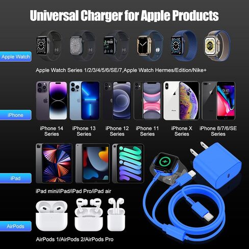لشاحن ساعة Apple 2 في 1 USB C [معتمد من Apple MFi] كابل شحن سريع مغناطيسي iWatch بطول 6 أقدام ونوع C كتلة توصيل حائط لسلسلة iPhone Apple Watch Series 8/7/6/SE/5/4/3/2/1/ ايفون 14/13/12/11 in Saudi Arabia